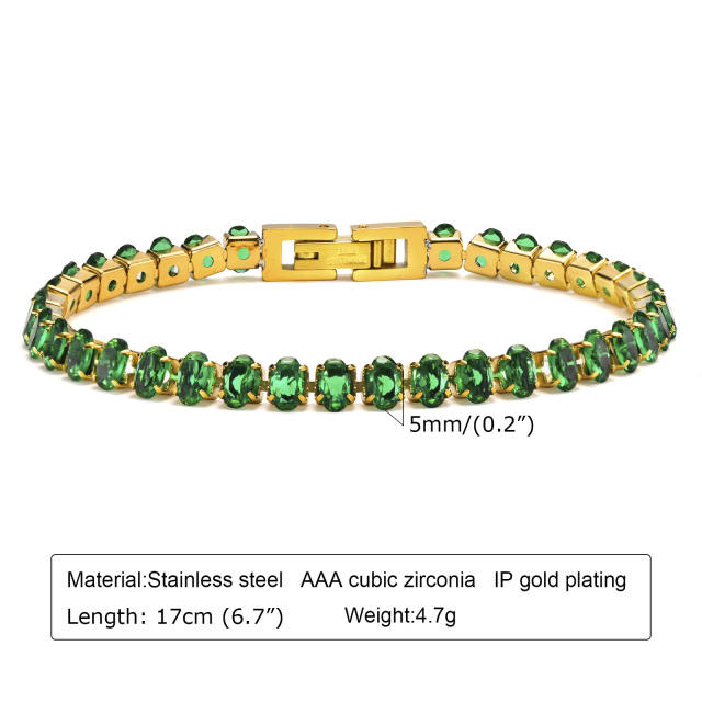 INS Delicate diamond emerald statement women stainless steel bracelet