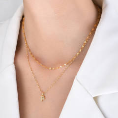 Dainty diamond initial letter pendant two layer stainless steel necklace