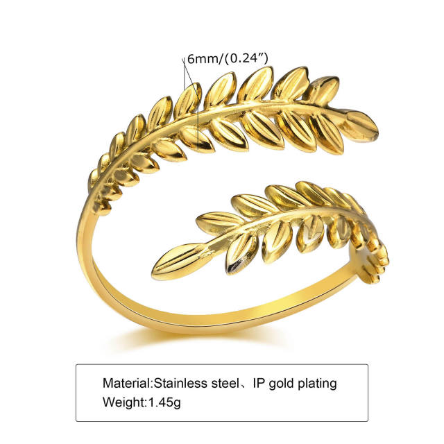 Natural leaf series stainless steel rings for women