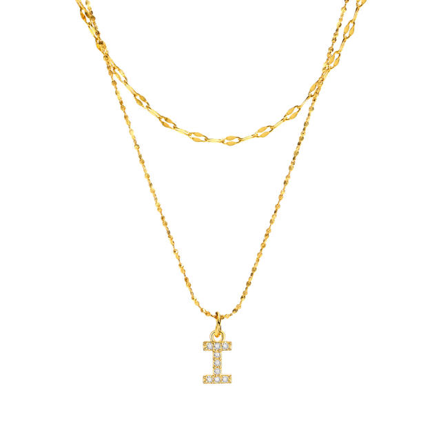 Dainty diamond initial letter pendant two layer stainless steel necklace