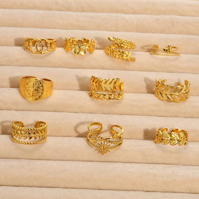 Natural leaf series stainless steel rings for women