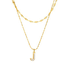 Dainty diamond initial letter pendant two layer stainless steel necklace
