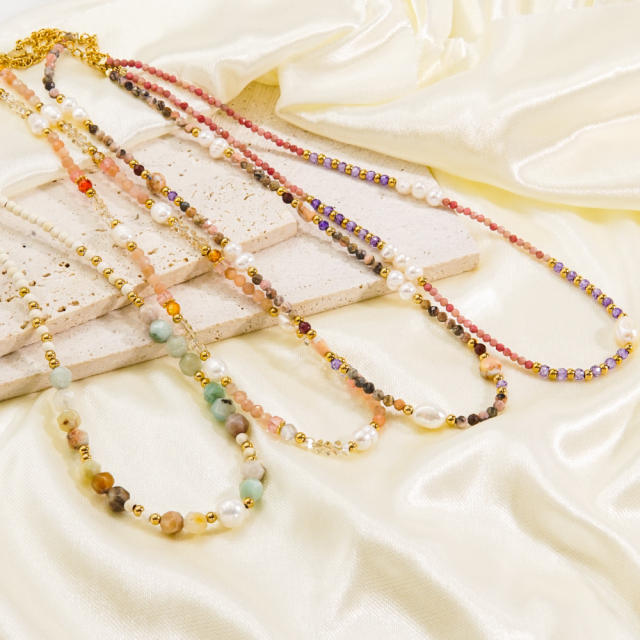 Handmade natural crystal bead colorful women necklace
