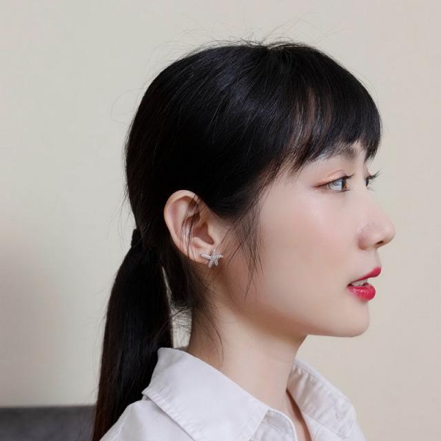 Diamond 925 sterling silver starfish women earrings