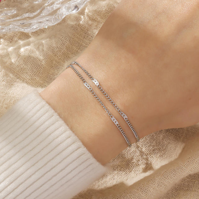Simple two layer stainless steel chain bracelet