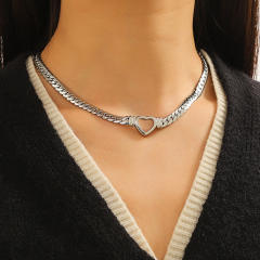 Hollow heart stainless steel chunky choker necklace