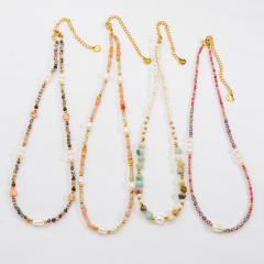 Handmade natural crystal bead colorful women necklace