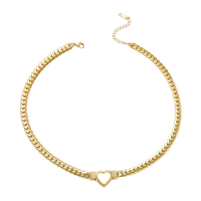 Hollow heart stainless steel chunky choker necklace