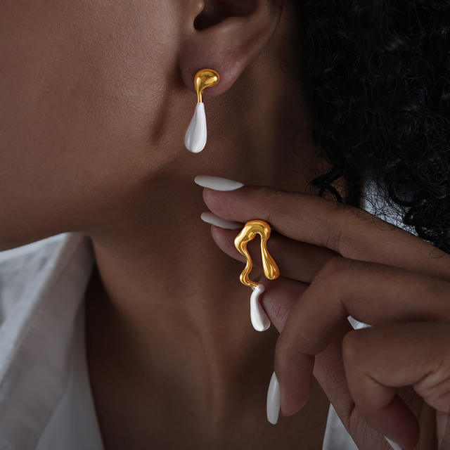 Unique color enamel Asymmetric earrings stainless steel earrings