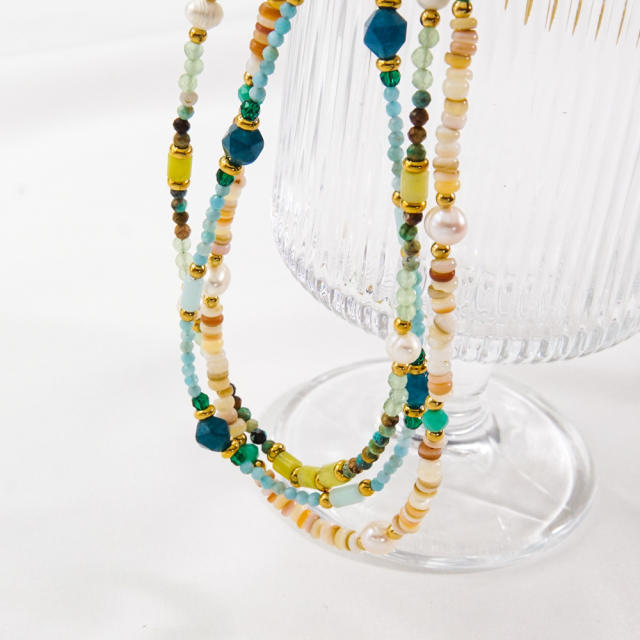 INS crystal stone bead colorful necklace
