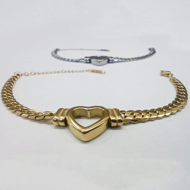 Classic hollow out heart stainless steel chain bracelet