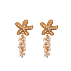Holiday trend pearl bead starfish tassel copper earrings