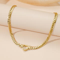 Hollow heart stainless steel chunky choker necklace
