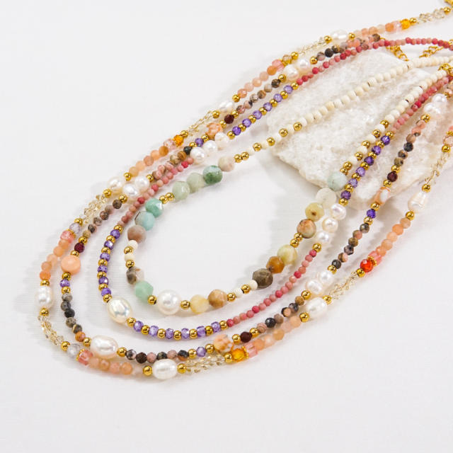 Handmade natural crystal bead colorful women necklace