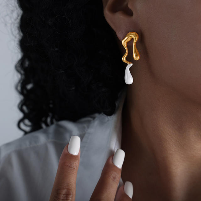 Unique color enamel Asymmetric earrings stainless steel earrings