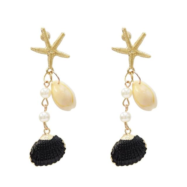 Holiday trend colorful shell starfish women earrings