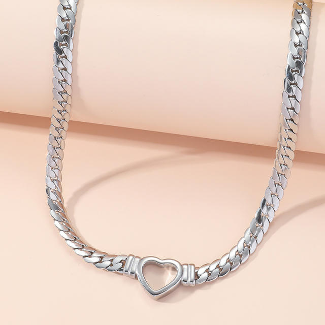 Hollow heart stainless steel chunky choker necklace