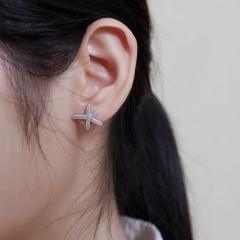 Diamond 925 sterling silver starfish women earrings