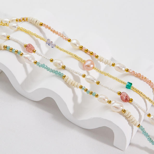 Handmade crystal stone bead colorful women necklace
