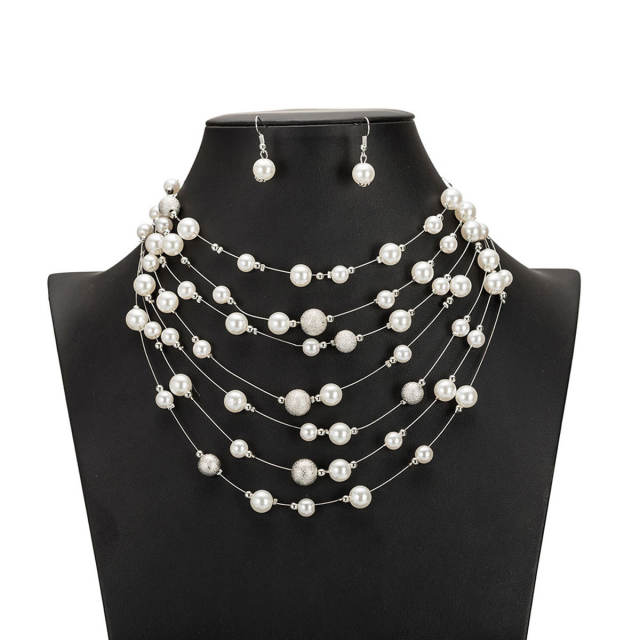 Eleagnt multi layer imitation pearl bead necklace set