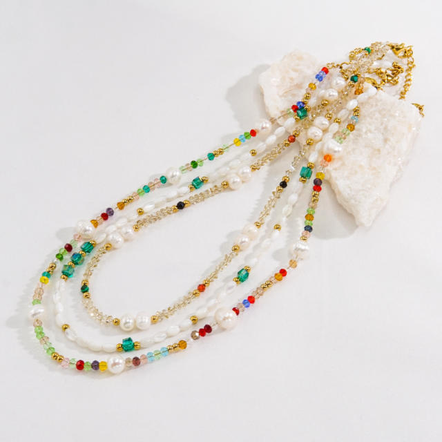 Summer crystal stone colorful bead choker necklace