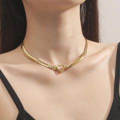 Hollow heart stainless steel chunky choker necklace