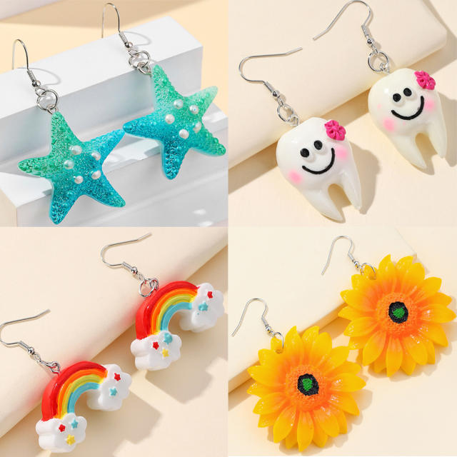 Sweet ocean series starfish sunflower teeth women earrings