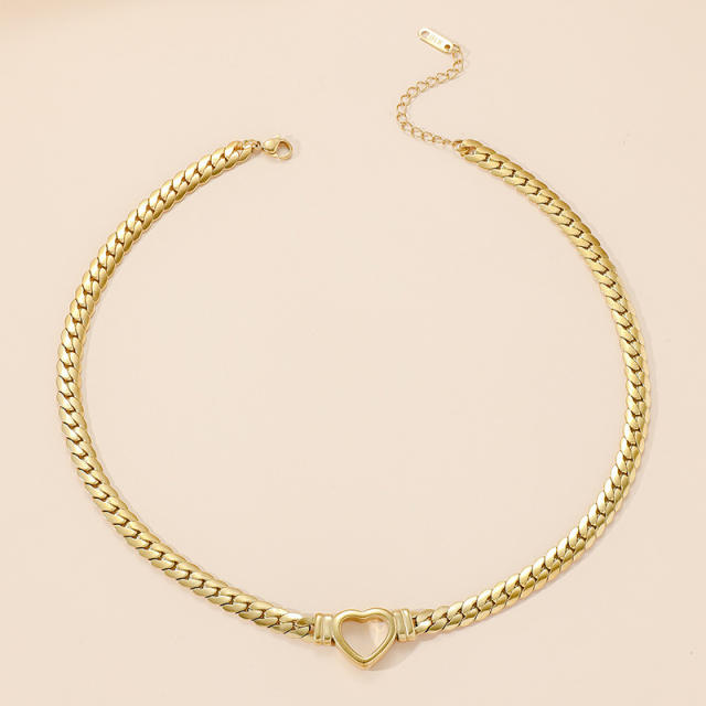 Hollow heart stainless steel chunky choker necklace