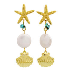 18K gold plated baroque pearl starfish holiday earrings