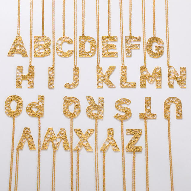Chunky hollow initial letter pendant stainless steel necklace