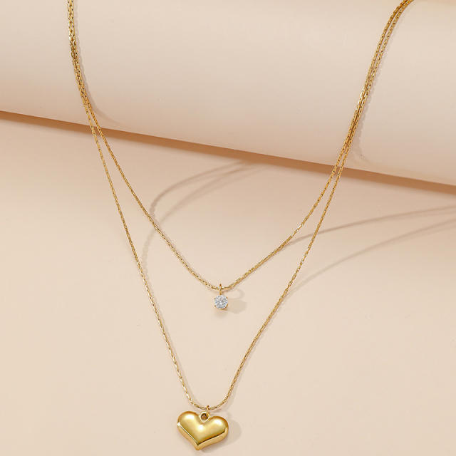 Dainty heart pendant two layer stainless steel necklace