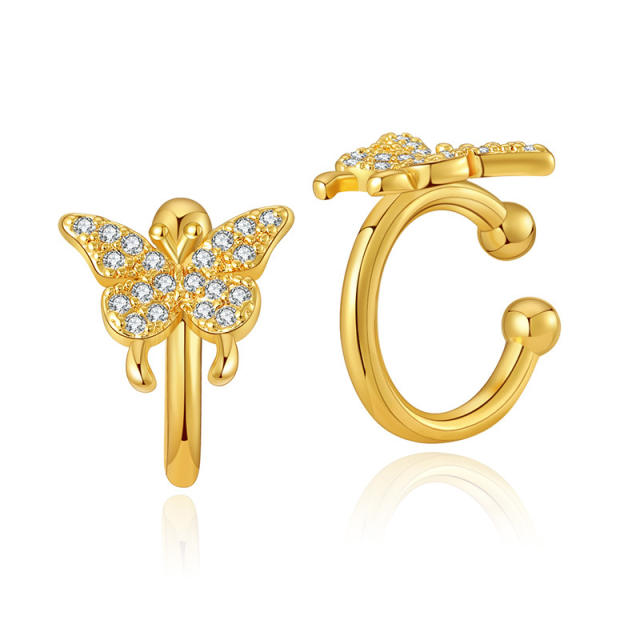 18K real gold plated diamond butterfly copper ear cuff