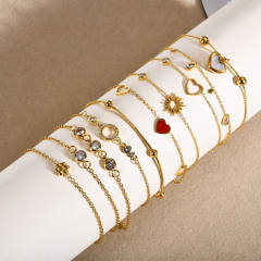 18K gold plated diamond heart dainty stainless steel bracelet