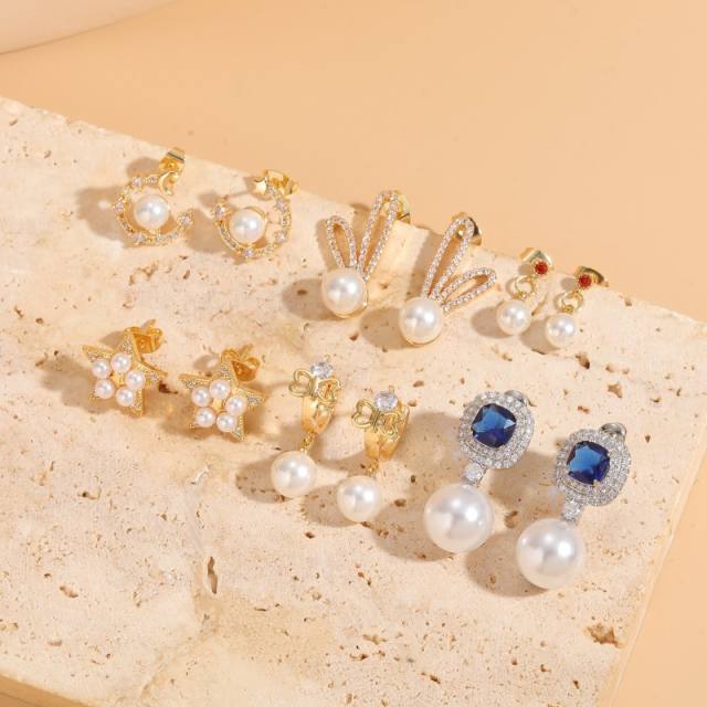 Delicate hot sale pearl copper earrings