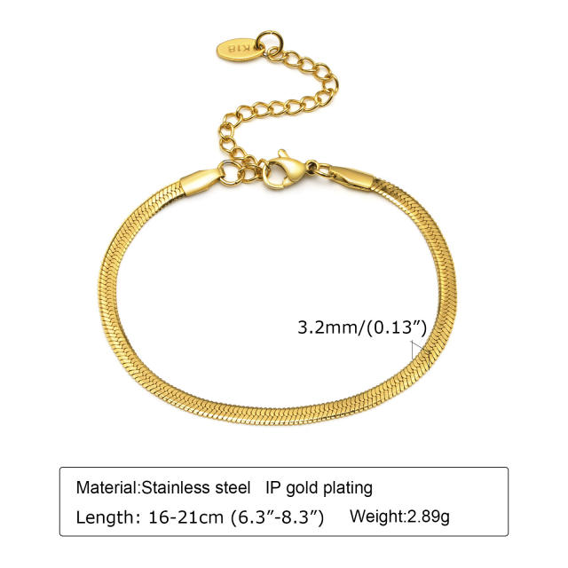 18K gold plated classic herringbone chain stainless steel bracelet