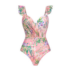 New arrival pink color floral pattern ruffles swimsuit set