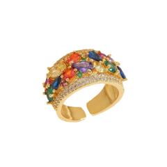 14K real gold plated rainbow cz statement copper rings