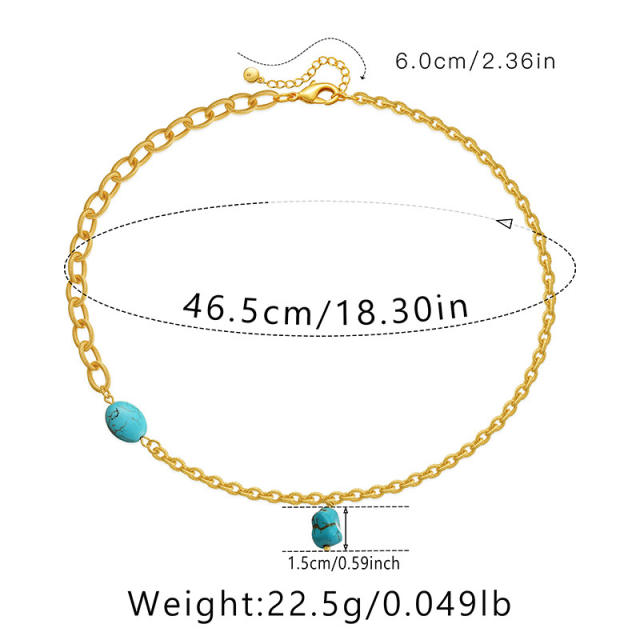 Handmade turquoise bead gold plated copper necklace