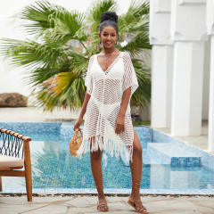 Sexy white color corchet swimsuit cover up