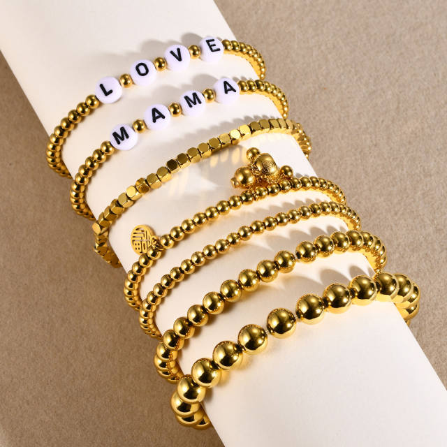 18K  ball bead letter elastic bracelet stainless steel bracelet