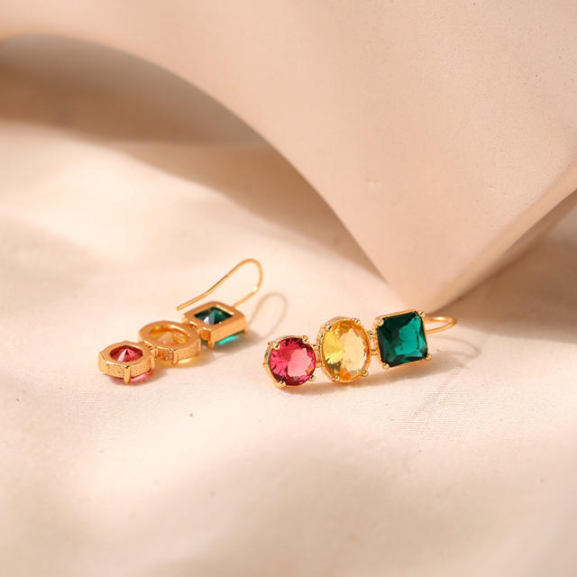 18K gold plated colorful cubic zircon copper ear hook earrings