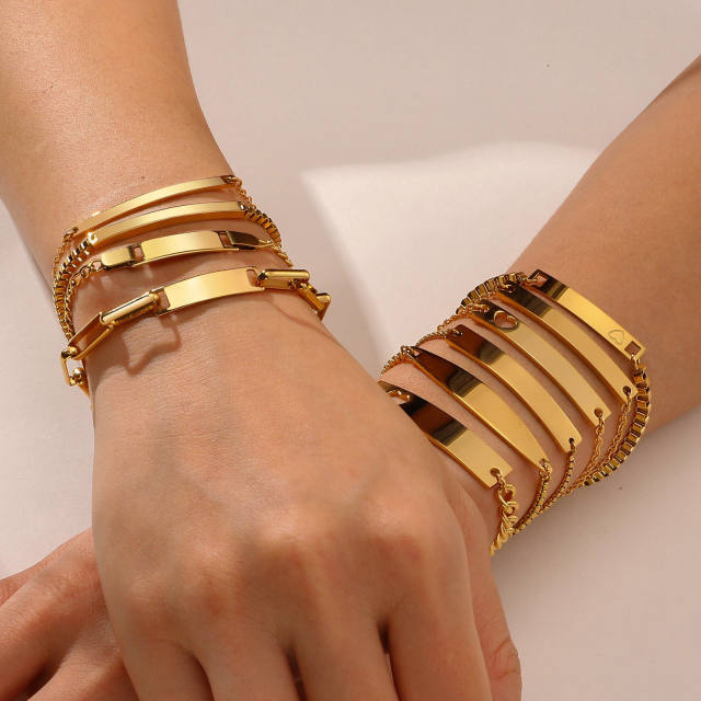 18K easy match gold color bar stainless steel bracelet for women