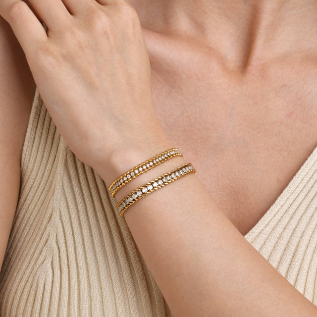 18K cubic zircon diamond stainless steel bracelet for women