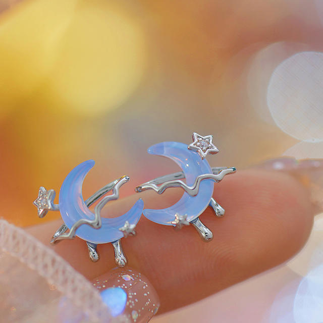 Delicate light blue color moon women earrings