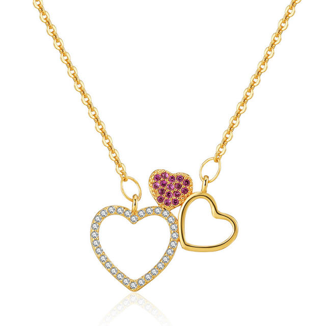 Baroque pearl diamond heart angel wing pendant gold plated copper necklace