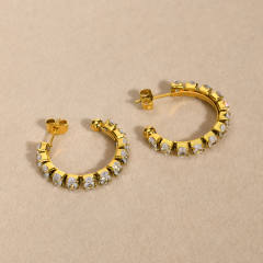 18K gold plated diamond open hoop stainless steel earrings