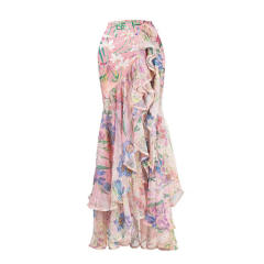 New arrival pink color floral pattern ruffles swimsuit set