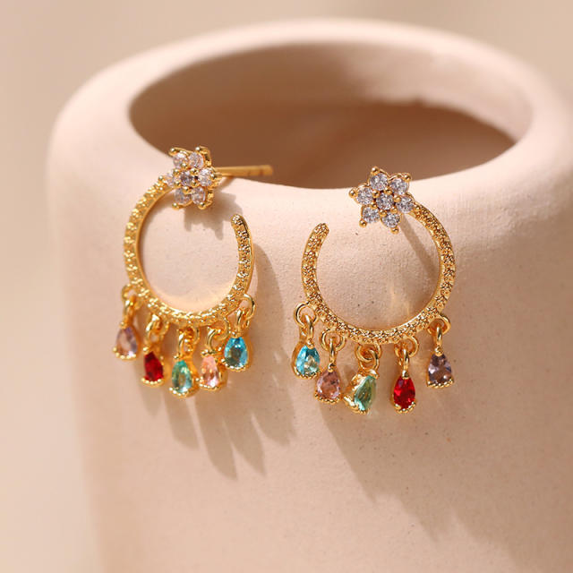 18KG colorful cubic zircon tassel copper women earrings