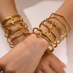 Concise knot cross geometric stainless steel cuff bangle