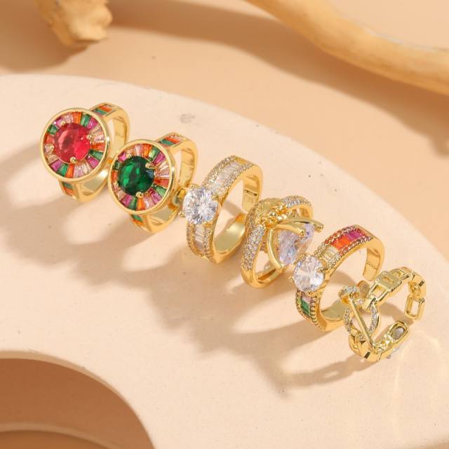 Hot sale rainbow cz pave setting copper rings for women